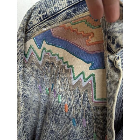 Vintage 90s Jacqueline's de Santa Fe Denim Jacket Wearble Art Puffy Paint Size M - Picture 6 of 11